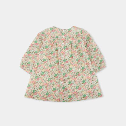 女婴粉色碎花棉连衣裙