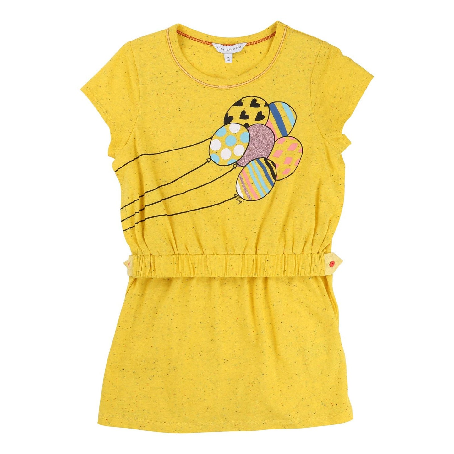 Girls Yellow Cotton Fancy Illustration Printed Fleece Dress