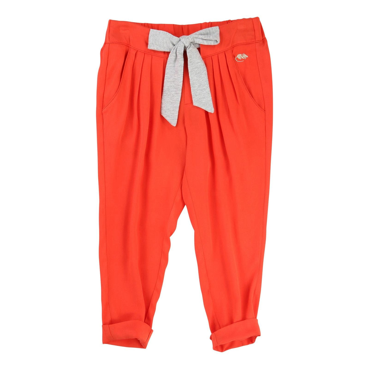 Girls Red Viscose Trousers With Bow Trims