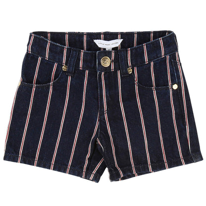 Girls Blue Denim & Red Stripe Shorts