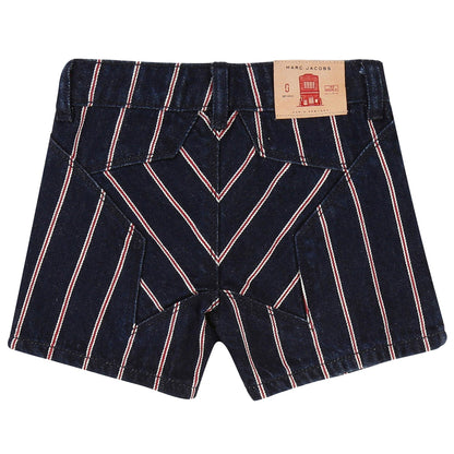 Girls Blue Denim & Red Stripe Shorts