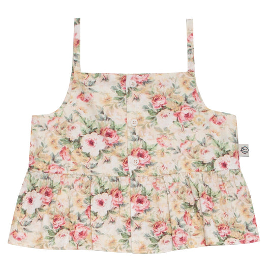 女童米色碎花棉吊带上衣