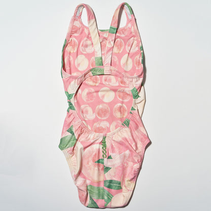 女士桃粉色印花专业泳衣