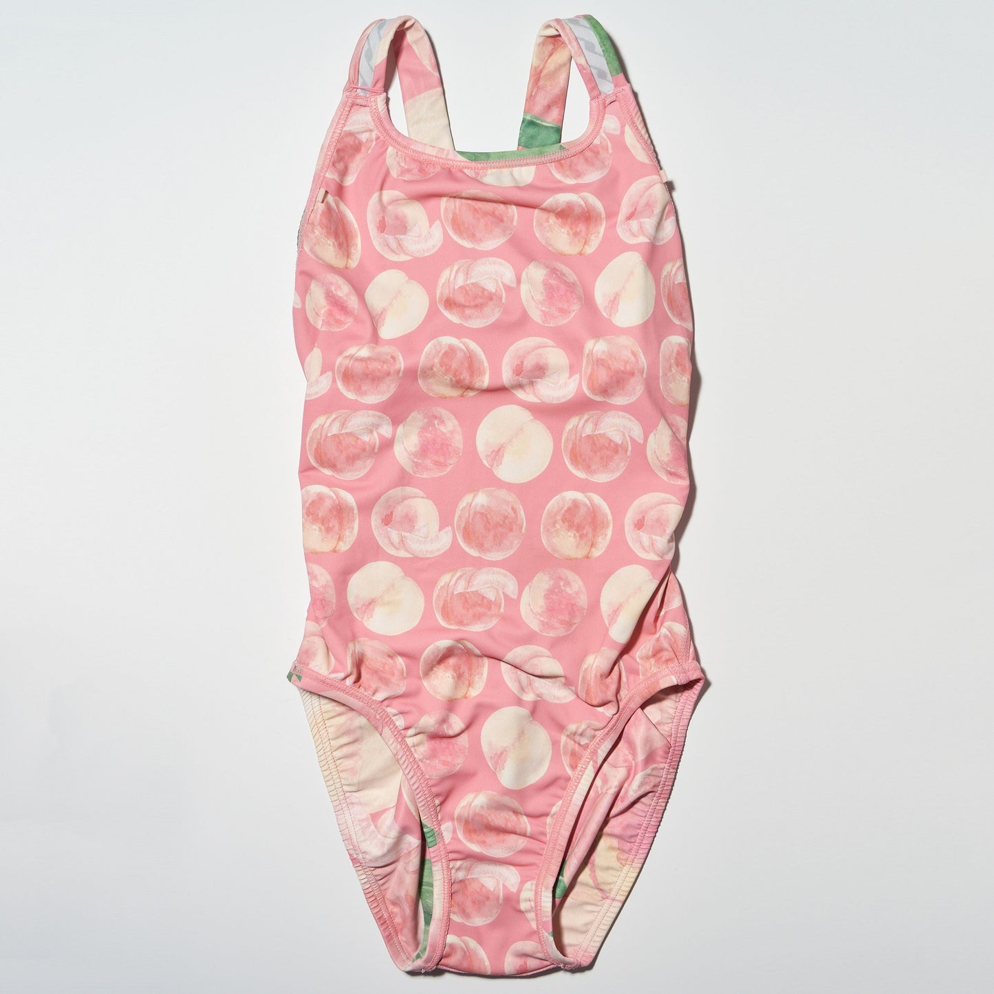 女士桃粉色印花专业泳衣