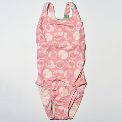 女士桃粉色印花专业泳衣