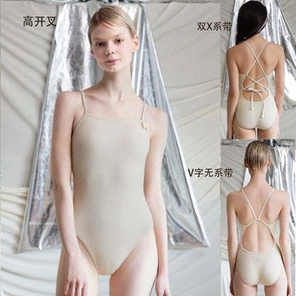 女士米白色专业泳衣
