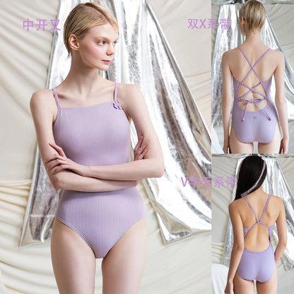 女士丁香紫色专业泳衣