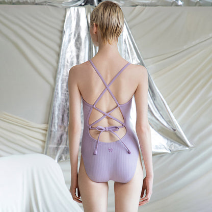 女士丁香紫色专业泳衣