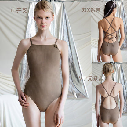 女士摩卡色专业泳衣