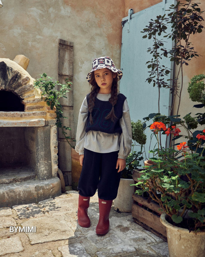 女童藏青色Logo灯芯绒背心