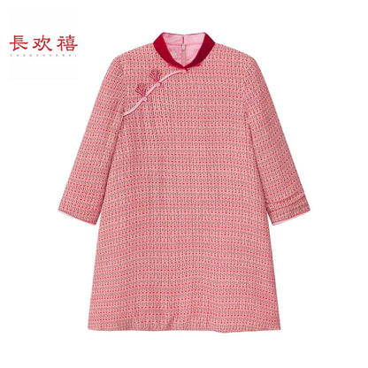 女童粉色"安恬"加棉旗袍