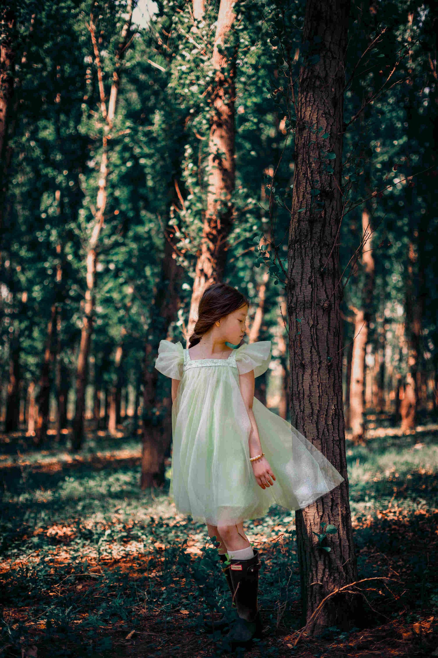 女童绿色雪花高定礼服裙