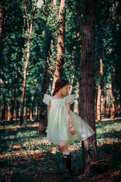 女童绿色雪花高定礼服裙