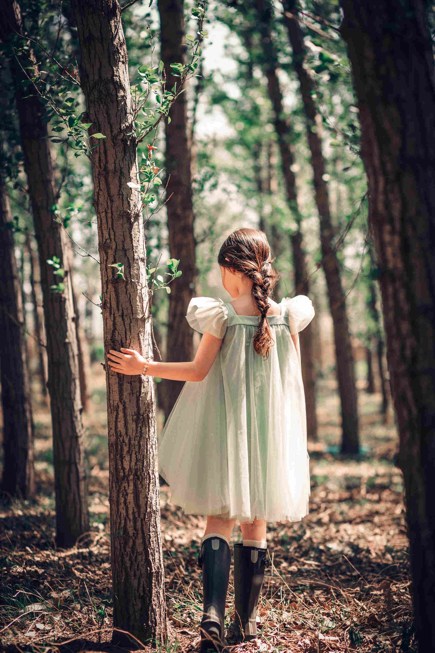 女童绿色雪花高定礼服裙