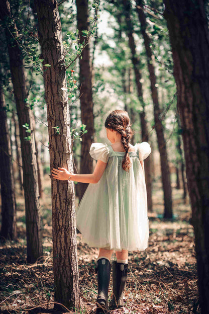 女童绿色雪花高定礼服裙