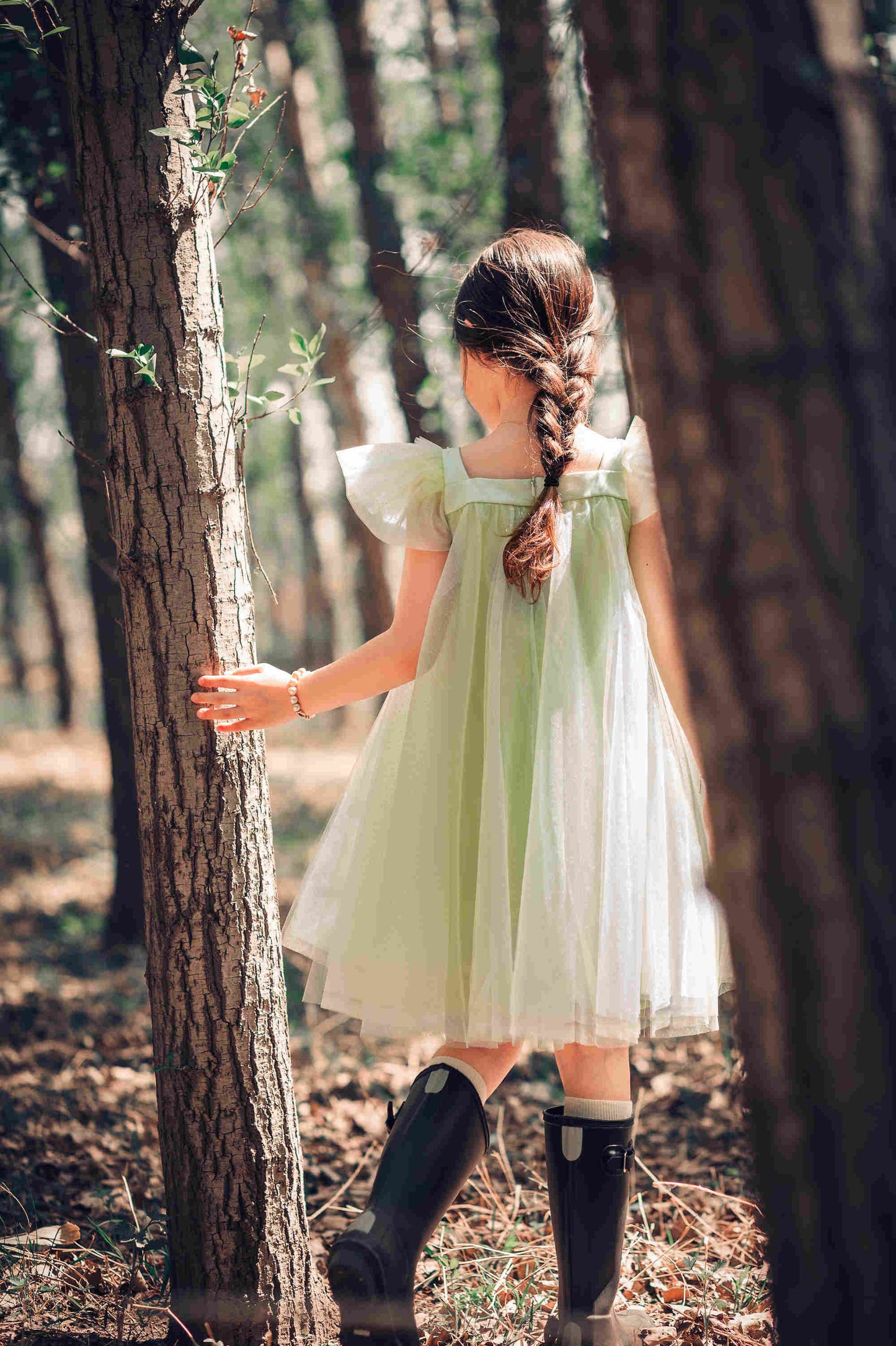 女童绿色雪花高定礼服裙