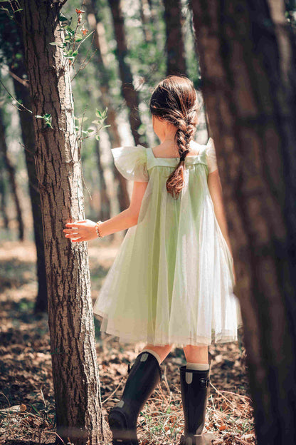 女童绿色雪花高定礼服裙