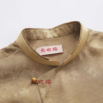 女童卡其色"松"中式提花真丝衬衫