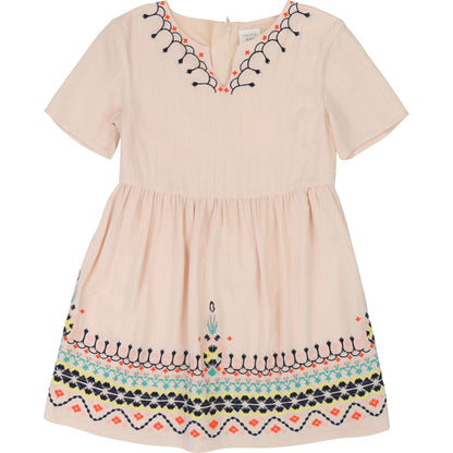 Girls Cream Embroidered Dress