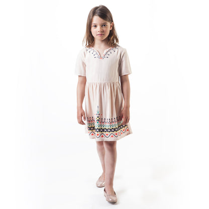 Girls Cream Embroidered Dress
