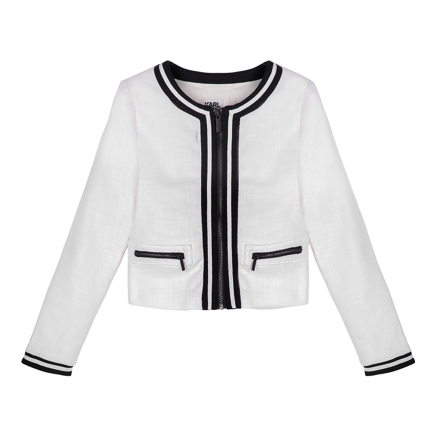 Girls White Cotton Zip-up Jacket