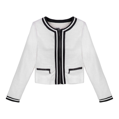 Girls White Cotton Zip-up Jacket