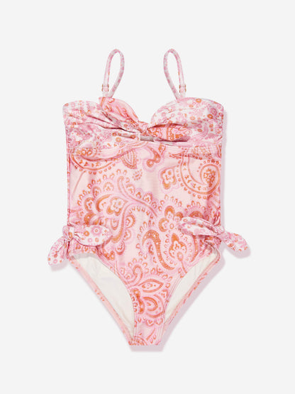 Zimmermann 女童 Paisley Ottie 系带前泳衣（粉色）