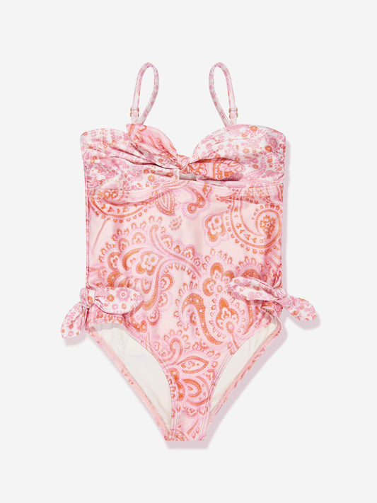 Zimmermann 女童 Paisley Ottie 系带前泳衣（粉色）