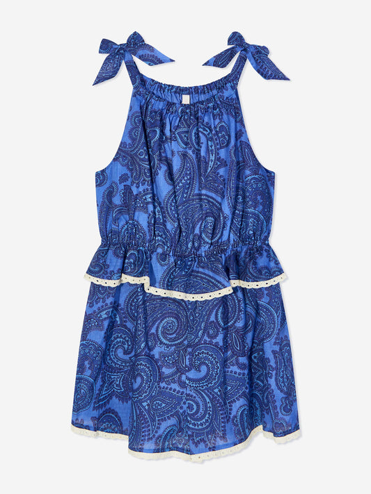 Zimmermann 女童蓝色佩斯利 Ottie 系带连身裤