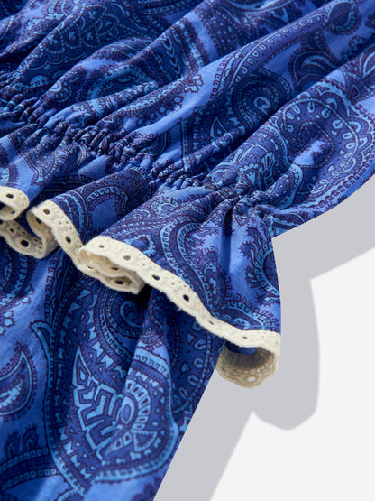 Zimmermann 女童蓝色佩斯利 Ottie 系带连身裤
