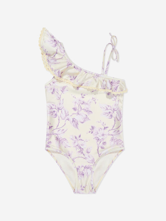 Zimmermann 女童花卉 Halliday 饰边荷叶边泳衣（黄色）