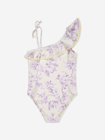 Zimmermann 女童花卉 Halliday 饰边荷叶边泳衣（黄色）