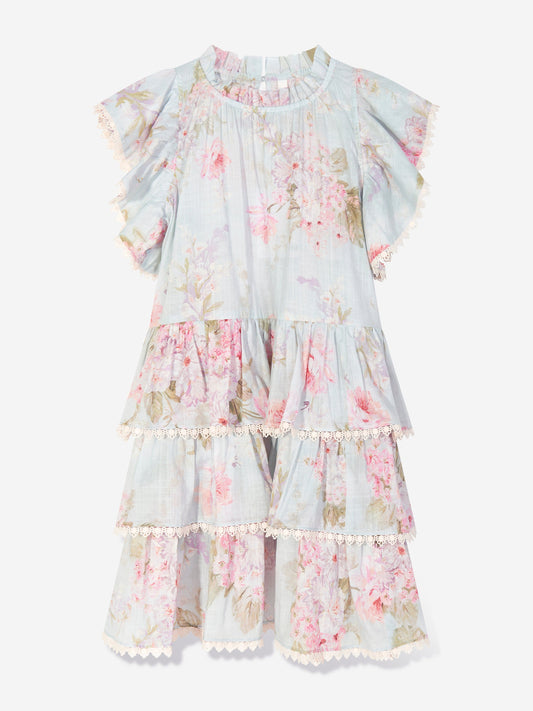 Zimmermann 女童蓝色花卉 Halliday 褶边泳衣