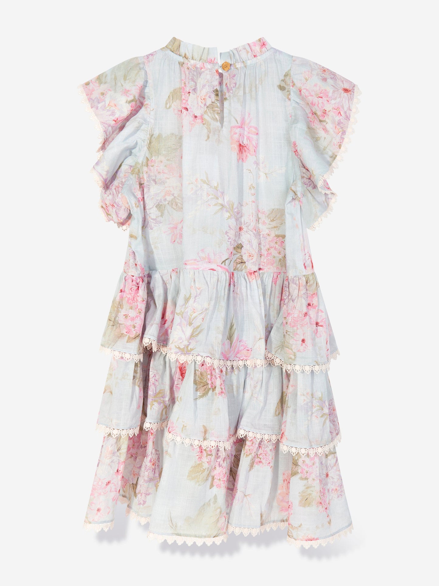 Zimmermann 女童蓝色花卉 Halliday 褶边泳衣