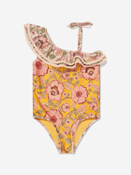 Zimmermann 女童 Junie 饰边荷叶边泳衣（多色）