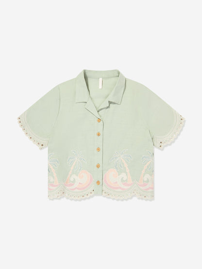 Girls Tallow Embroidered Blouse in Green