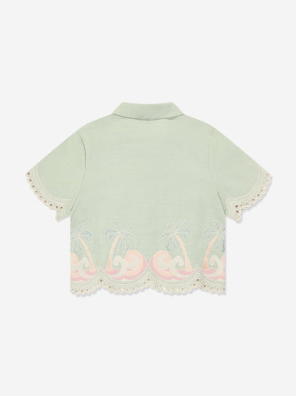 Girls Tallow Embroidered Blouse in Green