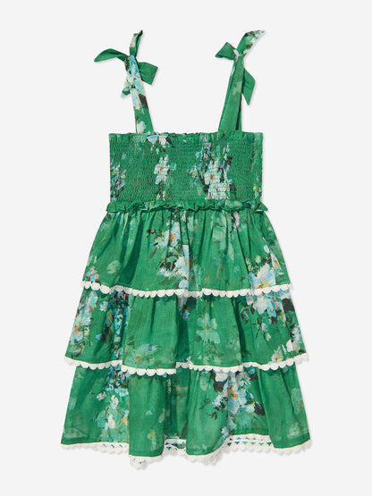 Girls Everley Tiered Dress in Green