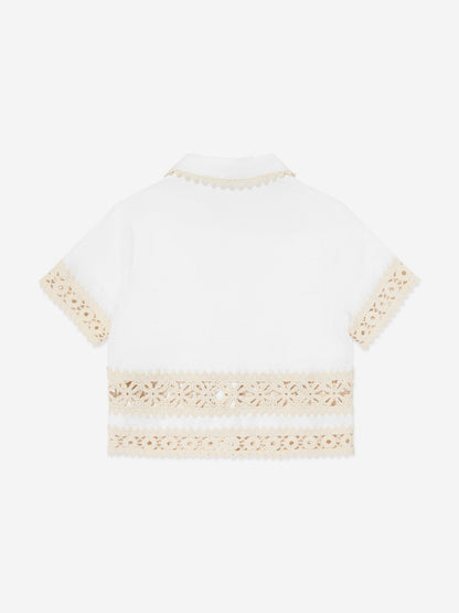 Girls Wylie Trimmed Blouse in Ivory