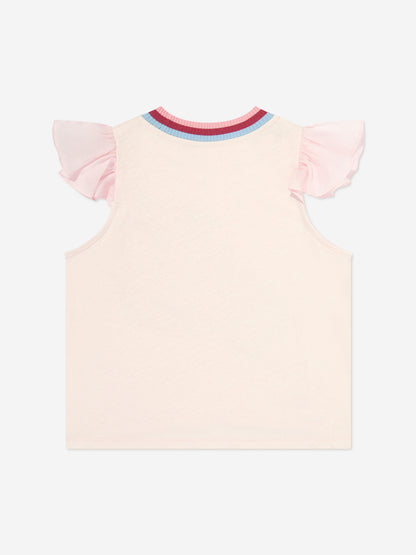 Girls Everley Frill Sleeve T-Shirt in Pink