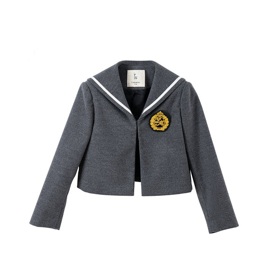 女童灰色毛呢上衣