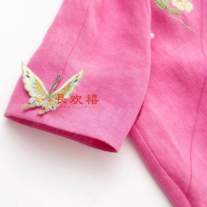 女童粉色"蝶恋花"中式旗袍