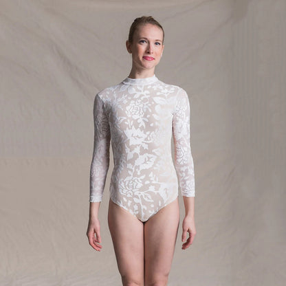 女童白色丝绒长袖芭蕾舞连体衣(T1404/White)