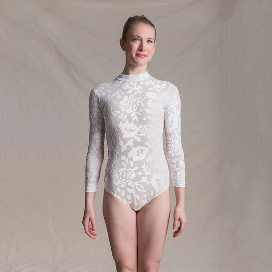 女童白色丝绒长袖芭蕾舞连体衣(T1404/White)
