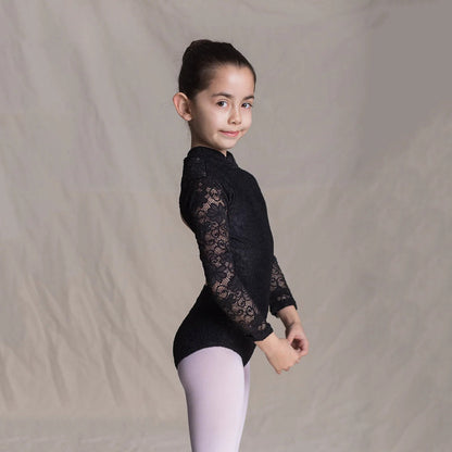 女童黑色蕾丝芭蕾舞连体衣(1404/Black)