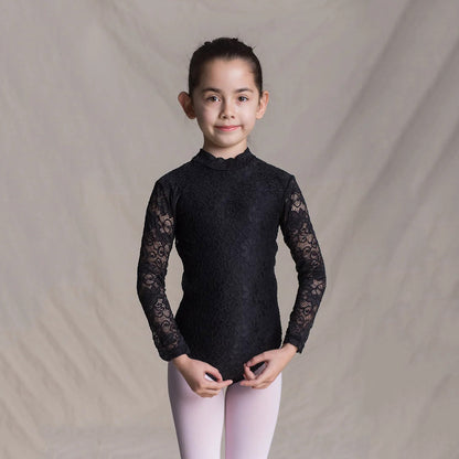 女童黑色蕾丝芭蕾舞连体衣(1404/Black)