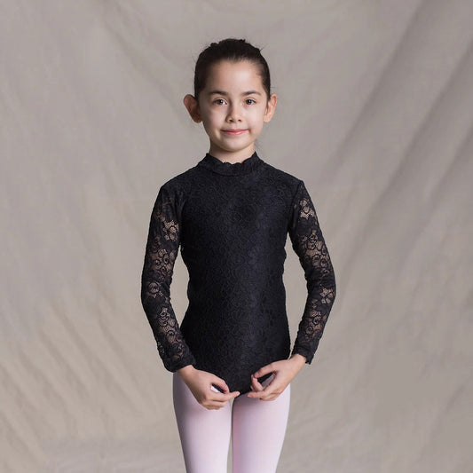 女童黑色蕾丝芭蕾舞连体衣(1404/Black)
