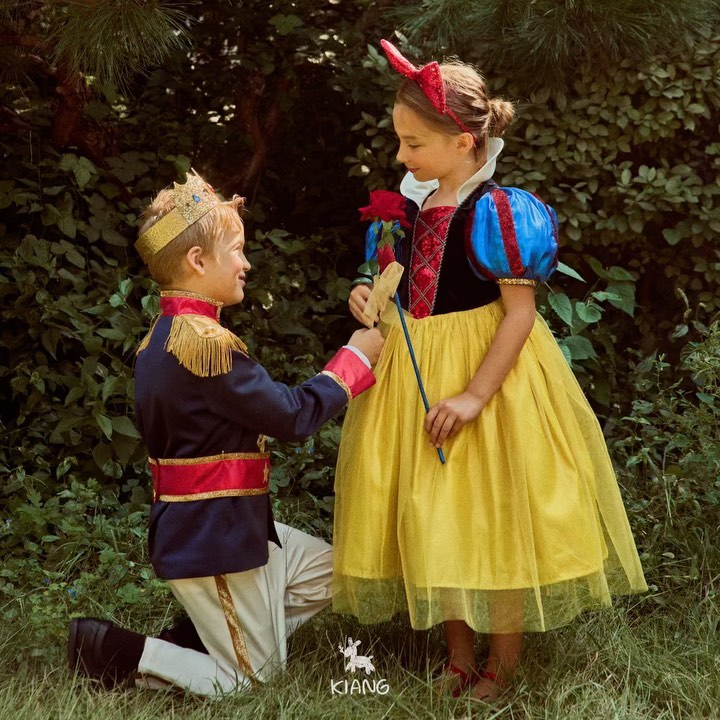 女童蓝色白雪公主泡泡袖连衣裙