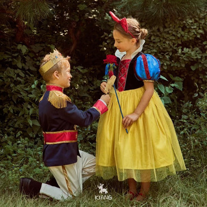 女童蓝色白雪公主泡泡袖连衣裙