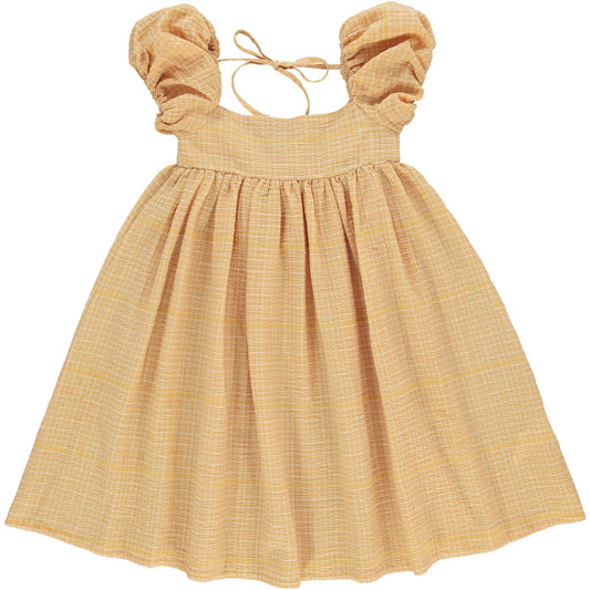 女童黄色格子棉连衣裙
